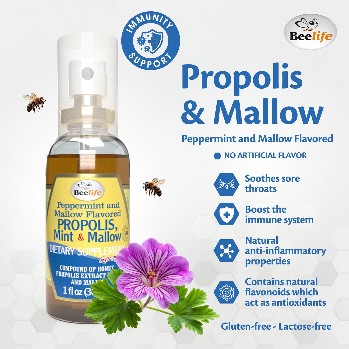 Combo - 3x BeeLife Propolis Throat Spray Honey, Mint & Mallow 30ml