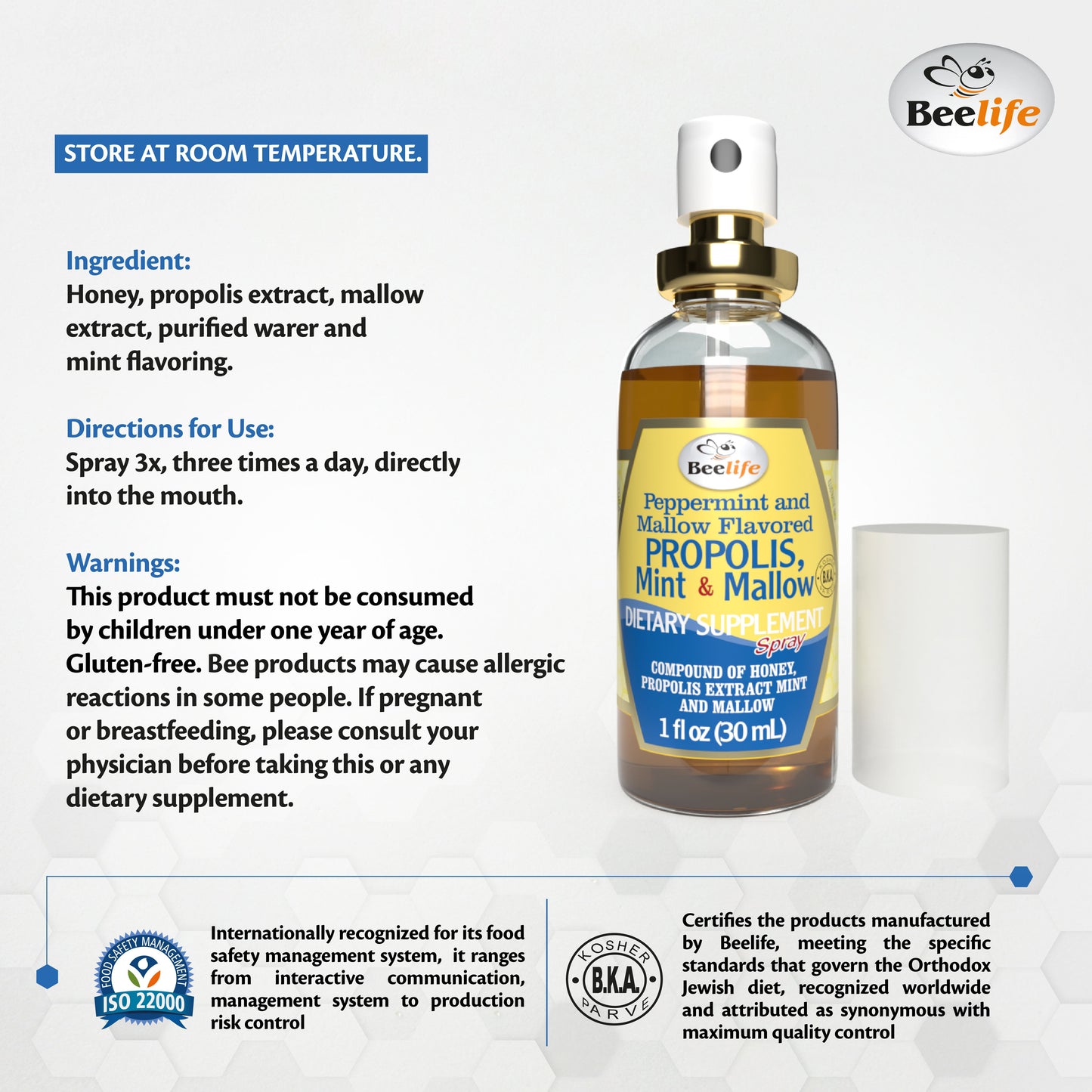 Combo - 3x BeeLife Propolis Throat Spray Honey, Mint & Mallow 30ml