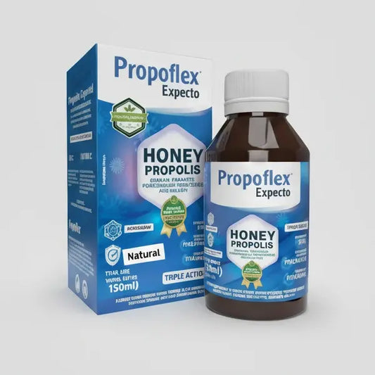 Propoflex Expecto Honey Propolis bottle and packaging on a light gray background