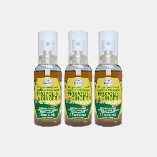 Combo of three bottles of ginger propolis on a white background
