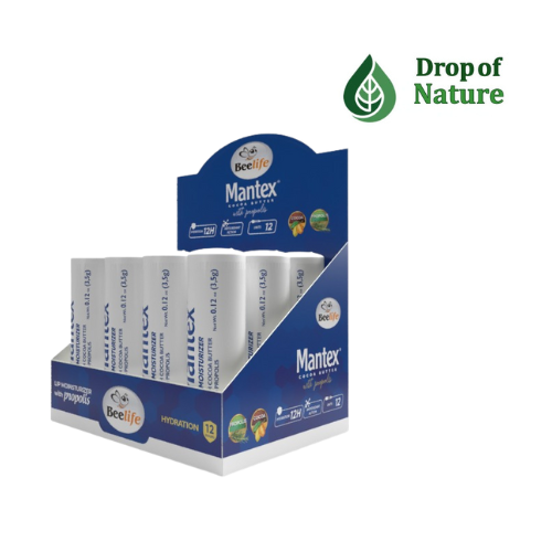 12 units box - BeeLife Mantex Lip Balm – Cocoa Butter, Propolis & Hyaluronic Acid