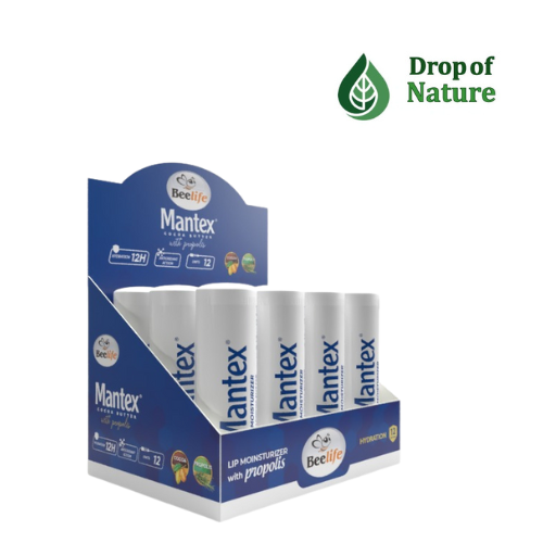 12 units box - BeeLife Mantex Lip Balm – Cocoa Butter, Propolis & Hyaluronic Acid